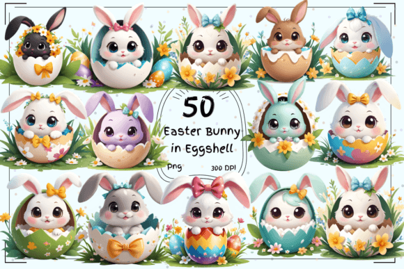50 Cute Easter Bunny in Eggshell Clipart: A Designer's Resource