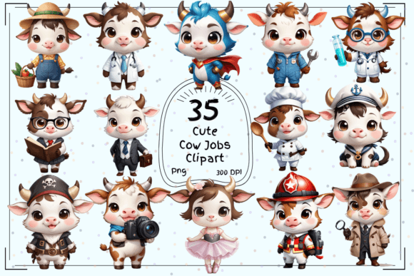 Adorable Career Cows: 35 Clipart Images for Playful Design
