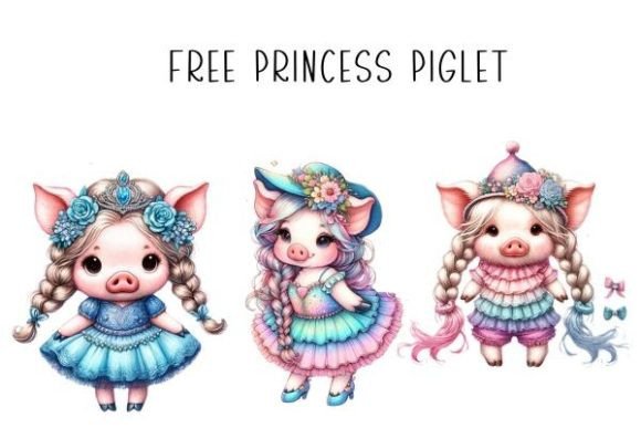 Charming Princess Piglet Watercolor Clipart for Your Projects