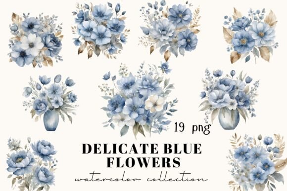 Elevate Your Projects with the Blue Watercolor Flowers Collection