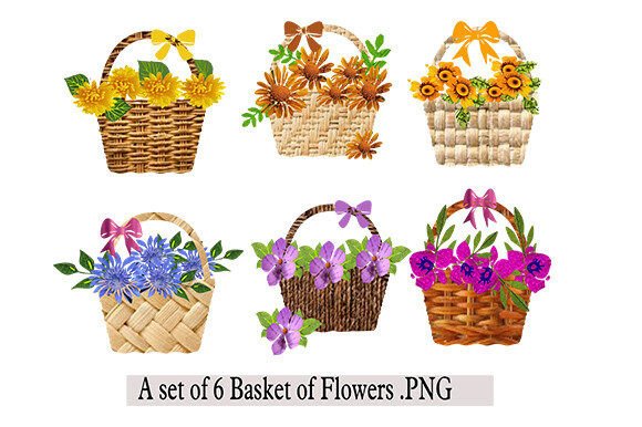 Enchanting Floral Clipart: Your 6-Design Basket Collection