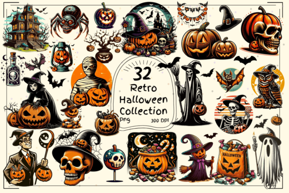 Unlocking Vintage Charm with Retro Halloween Clipart Collection Vol.1